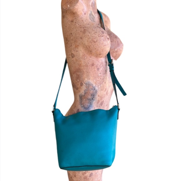 Dark Teal Pebbled Leather Shoulder Bag - Picture 9 of 10